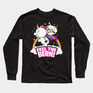 Bernie Sanders Feel The Burn Unicorn Rainbow Cartoon Long Sleeve T-Shirt